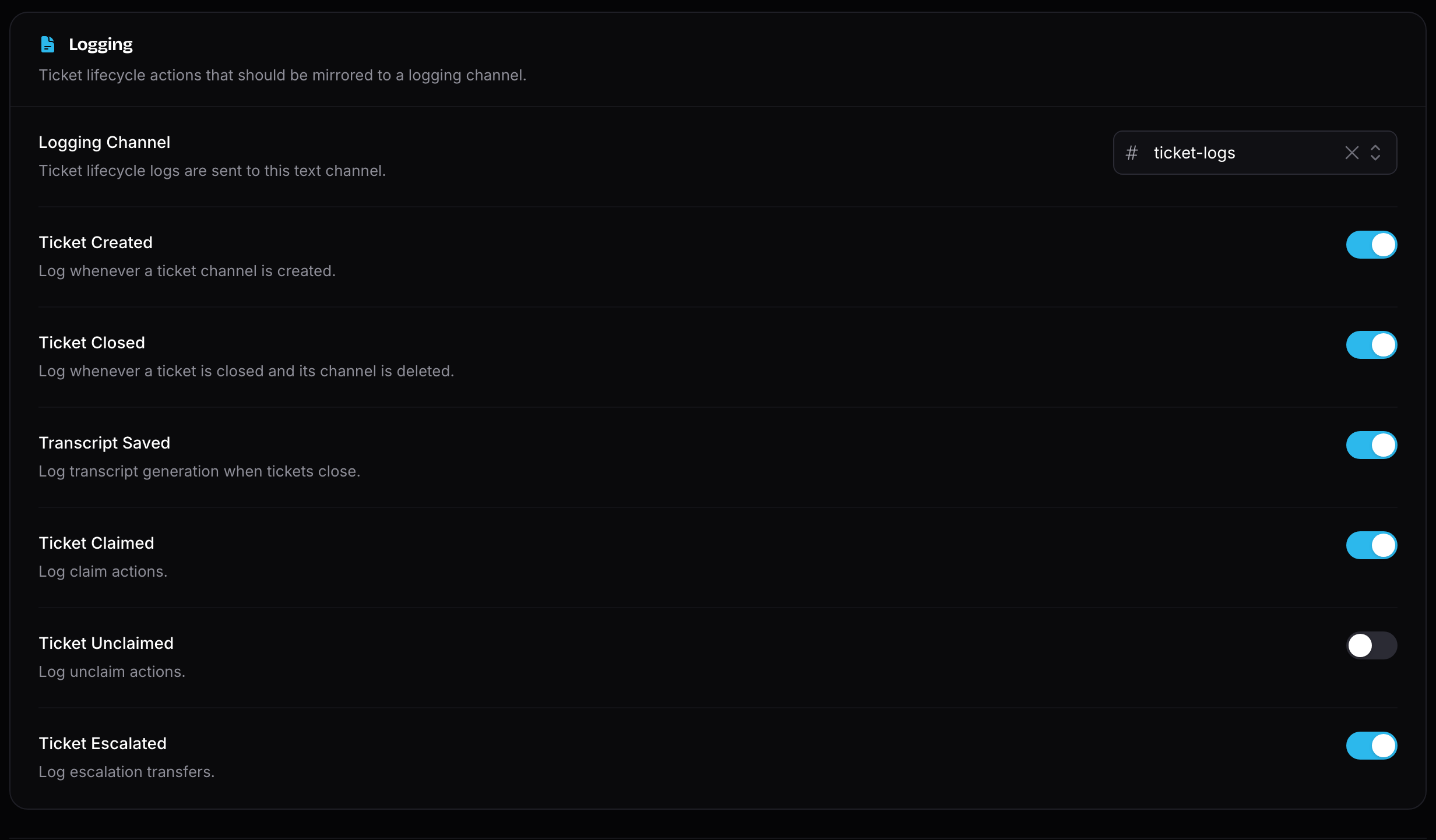 Ticket logs