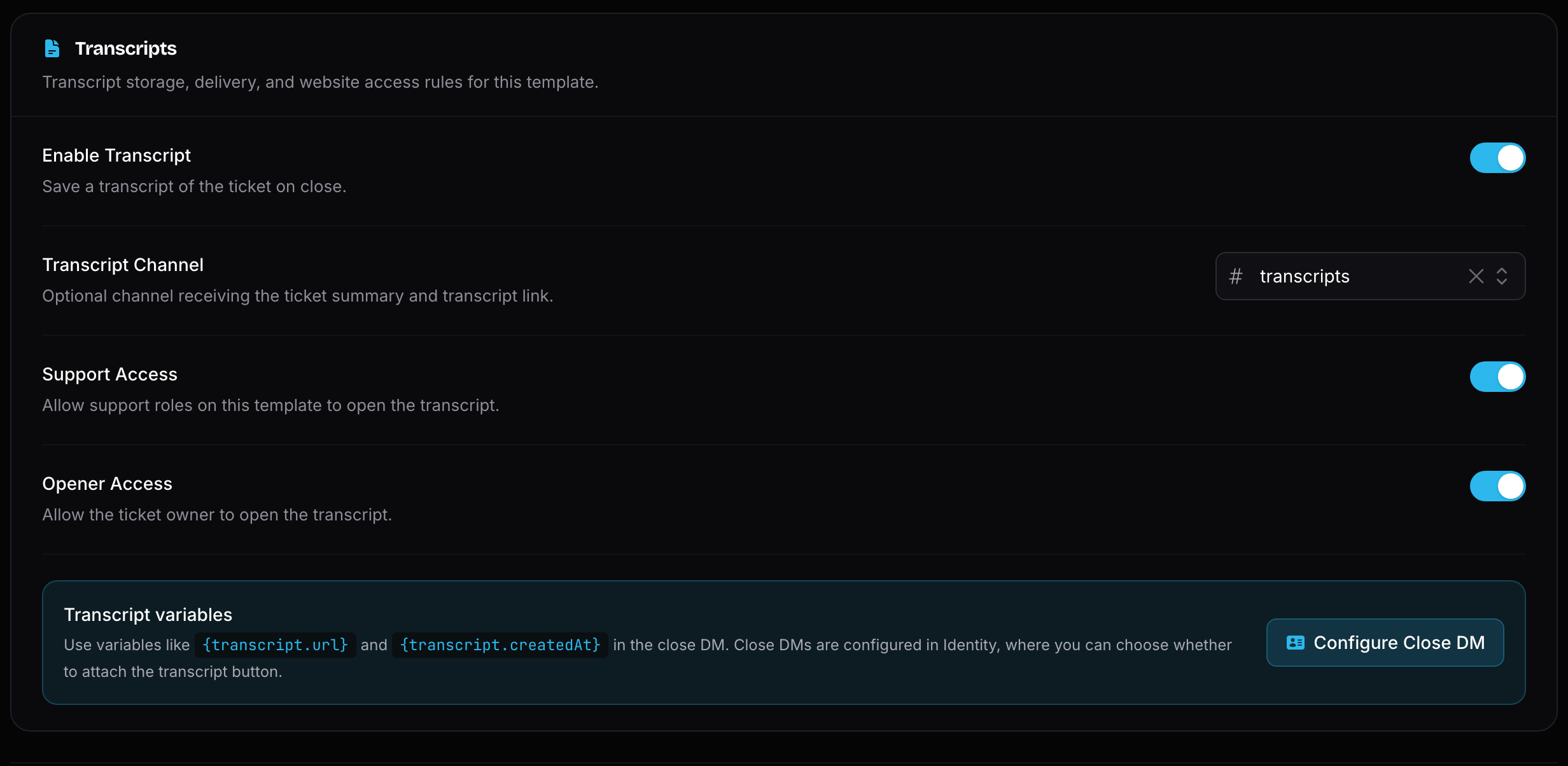 Ticket transcripts